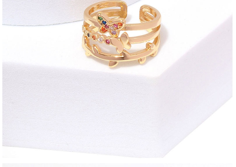 Fashion Golden Butterfly Copper Inlaid Zirconium Multilayer Butterfly Ring,Rings