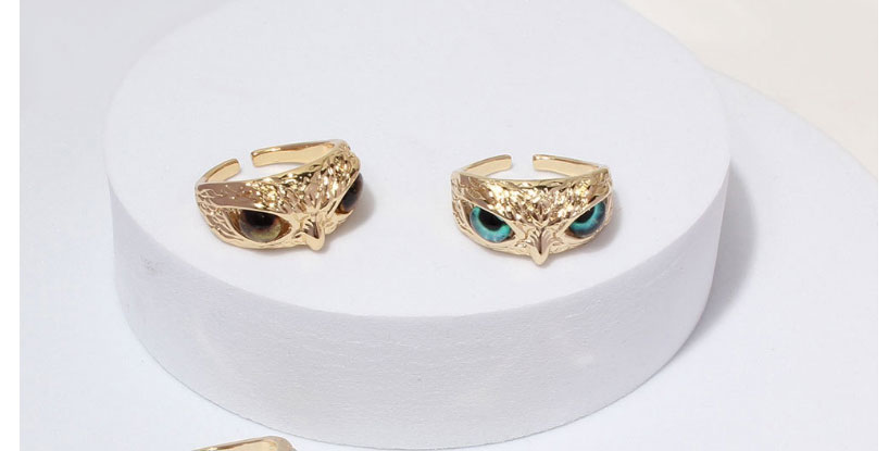 Fashion Green Gold-plated Copper Owl Texture Ring,Rings