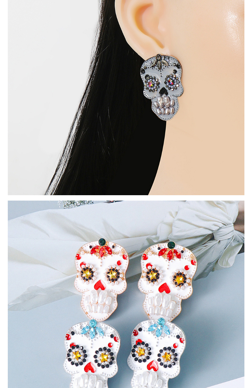 Fashion Silver+white Halloween Skull Stud Earrings,Stud Earrings