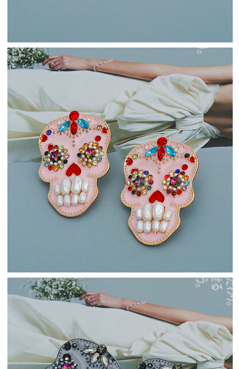 Fashion Silver+white Halloween Skull Stud Earrings,Stud Earrings