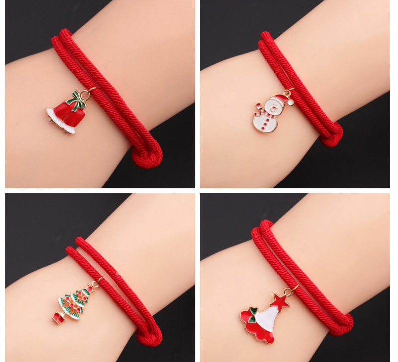 Fashion Star Alloy Christmas Snowman Tree Bell Pendant Red String Bracelet,Fashion Bracelets