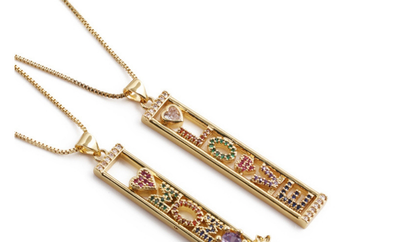 Fashion 2# Copper Inlaid Colored Zirconium Letter Square Necklace,Necklaces