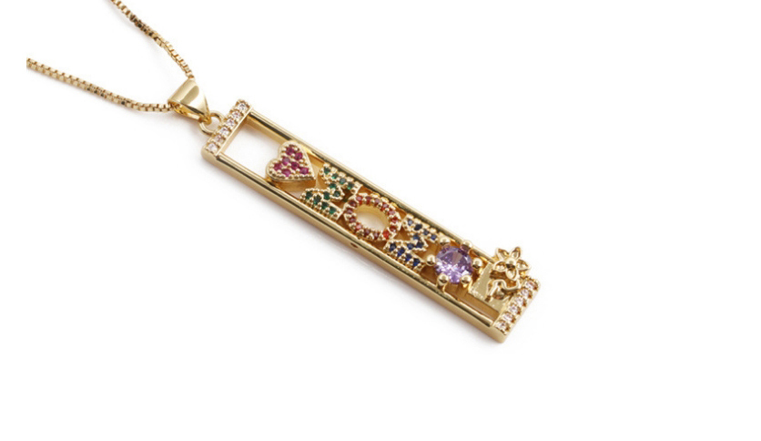 Fashion 1# Copper Inlaid Colored Zirconium Letter Square Necklace,Necklaces
