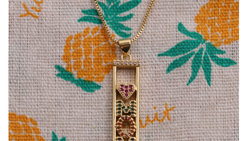 Fashion 2# Copper Inlaid Colored Zirconium Letter Square Necklace,Necklaces