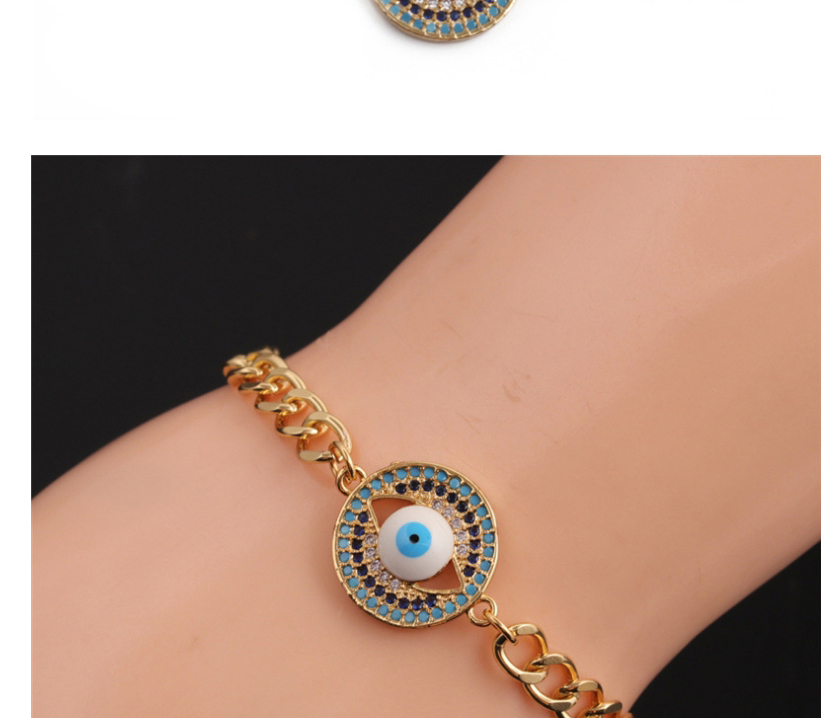 Fashion 2# Copper Gold-plated Color Zirconium Eye Thick Chain Bracelet,Bracelets
