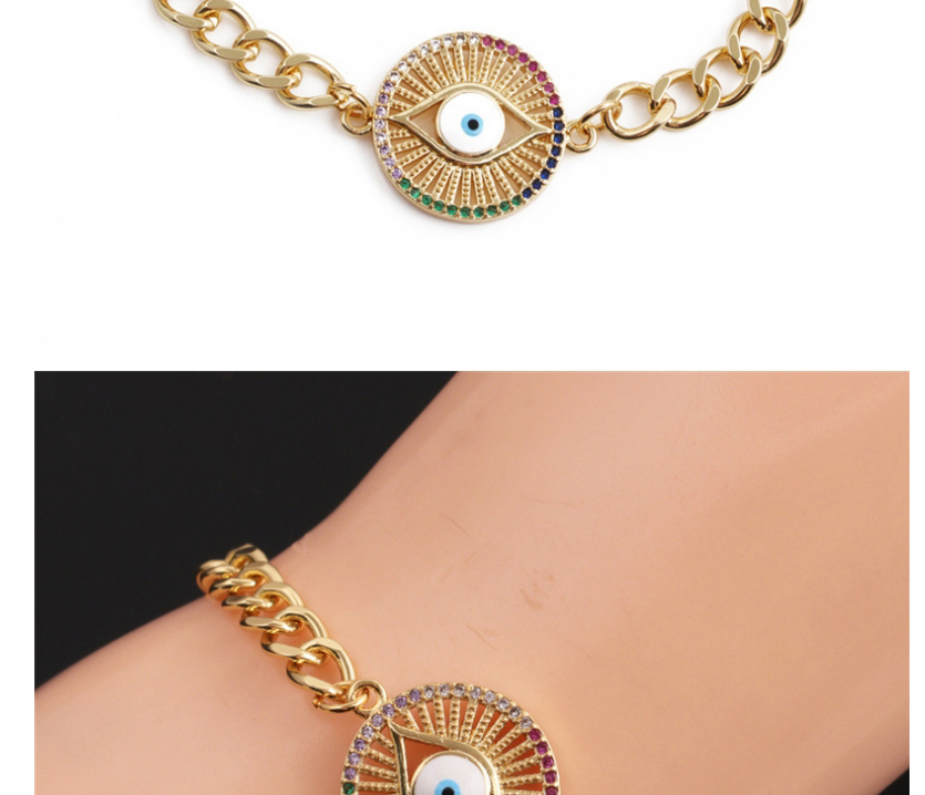 Fashion 1# Copper Gold-plated Color Zirconium Eye Thick Chain Bracelet,Bracelets