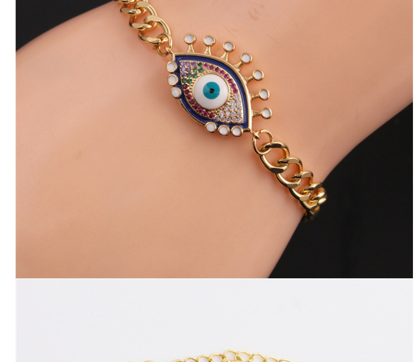 Fashion 2# Copper Gold-plated Color Zirconium Eye Thick Chain Bracelet,Bracelets
