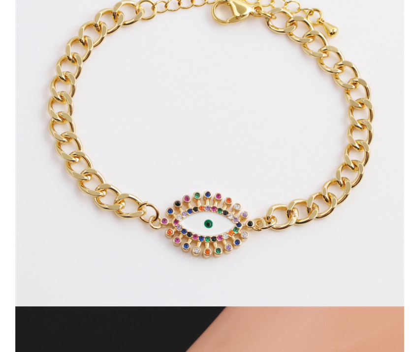 Fashion 1# Copper Gold-plated Color Zirconium Eye Thick Chain Bracelet,Bracelets