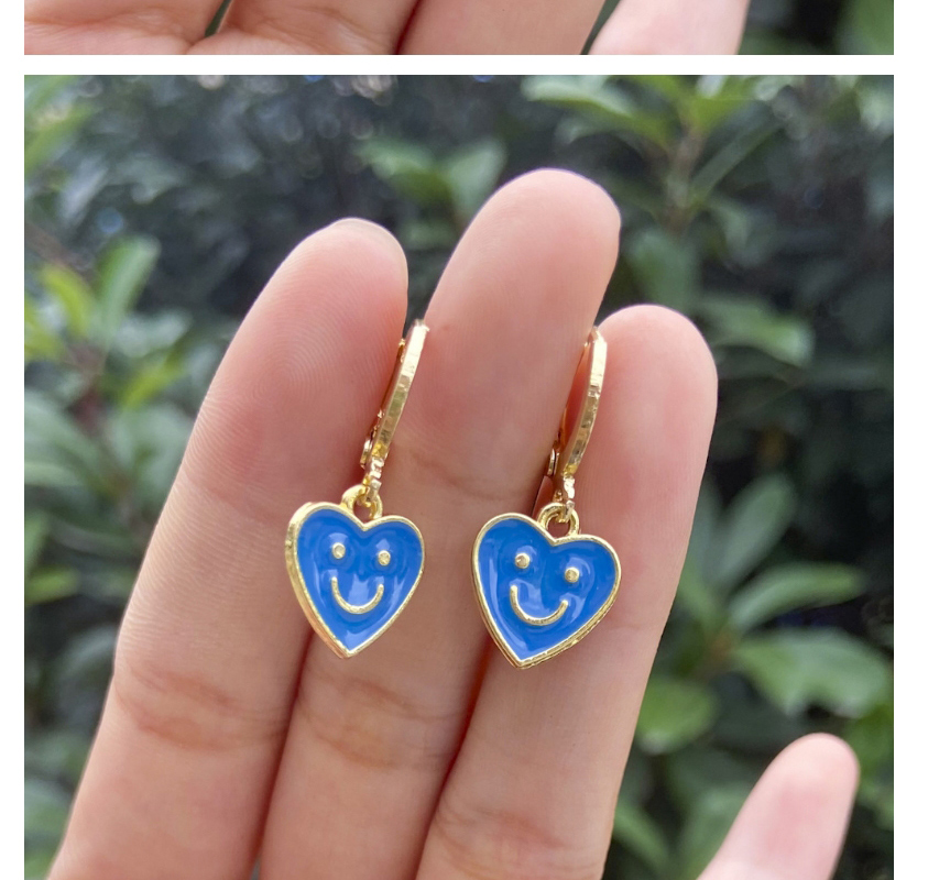 Fashion Blue Alloy Drip Oil Love Smiley Earrings,Hoop Earrings
