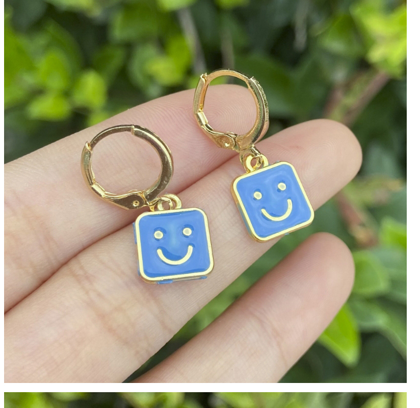 Fashion Yellow Alloy Dripping Square Smiley Earrings,Hoop Earrings