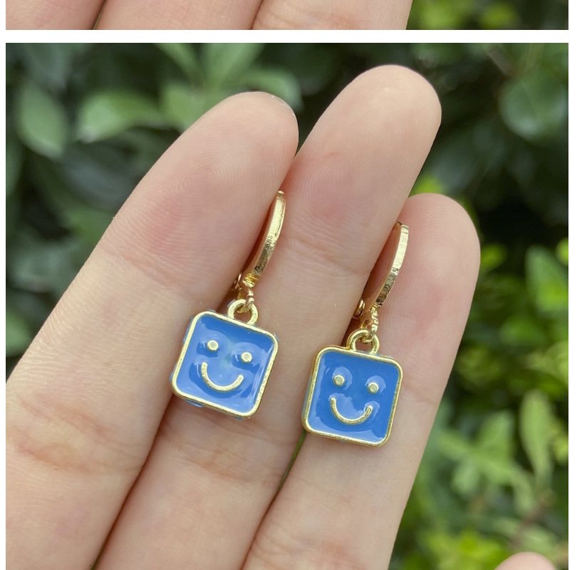 Fashion Rose Red Alloy Dripping Square Smiley Earrings,Hoop Earrings