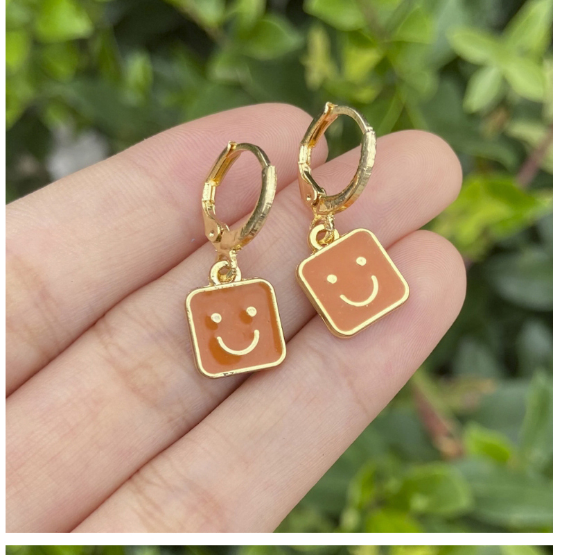 Fashion Yellow Alloy Dripping Square Smiley Earrings,Hoop Earrings