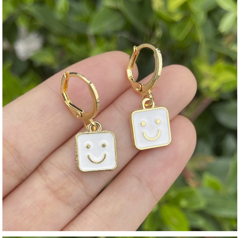 Fashion Pink Alloy Dripping Square Smiley Earrings,Hoop Earrings