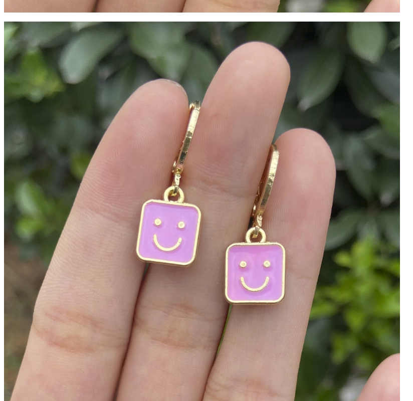 Fashion Rose Red Alloy Dripping Square Smiley Earrings,Hoop Earrings
