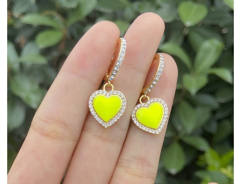 Fashion Yellow Alloy Diamond-studded Oil Drop Love Earrings,Hoop Earrings