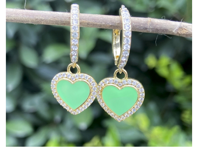 Fashion Green Alloy Diamond-studded Oil Drop Love Earrings,Hoop Earrings