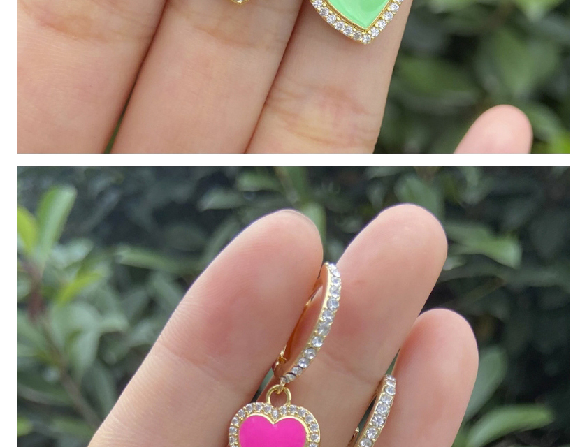Fashion Green Alloy Diamond-studded Oil Drop Love Earrings,Hoop Earrings