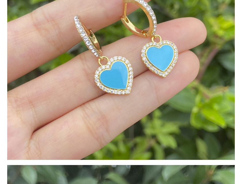 Fashion Blue Alloy Diamond-studded Oil Drop Love Earrings,Hoop Earrings