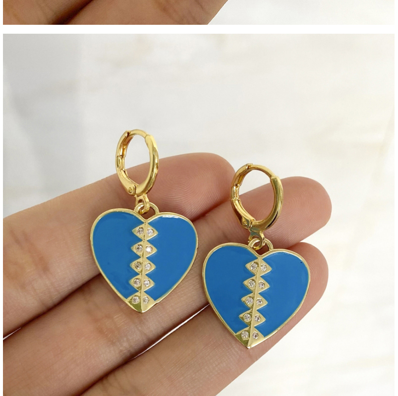 Fashion Blue Alloy Splicing Peach Heart Ear Ring,Hoop Earrings