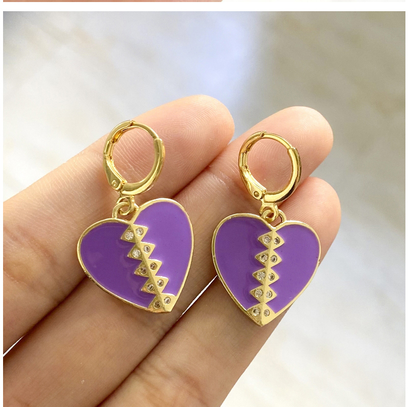 Fashion Purple Alloy Splicing Peach Heart Ear Ring,Hoop Earrings