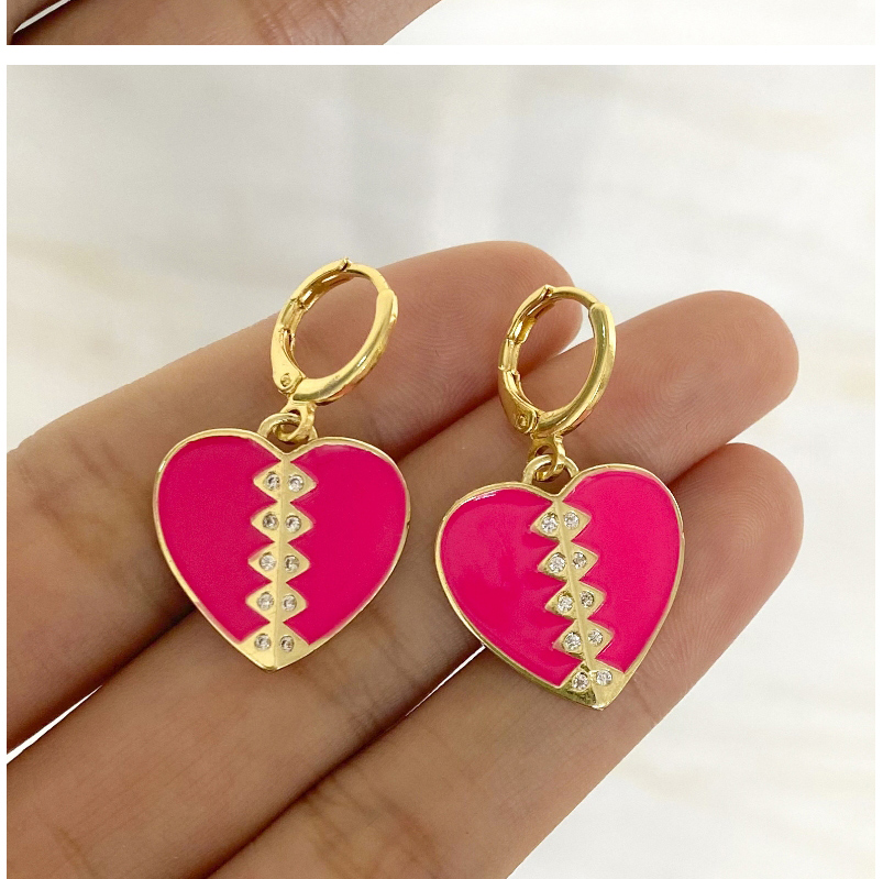 Fashion Pink Alloy Splicing Peach Heart Ear Ring,Hoop Earrings