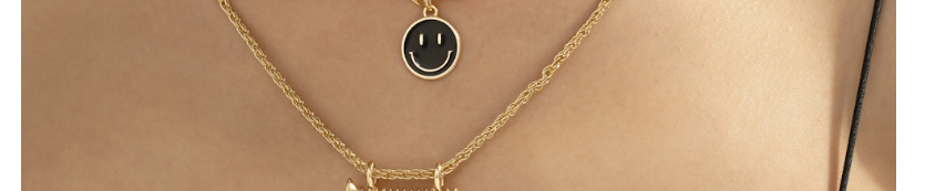 Fashion Black Alloy Drip Oil Smiley Face Nail Multi-layer Necklace,Multi Strand Necklaces
