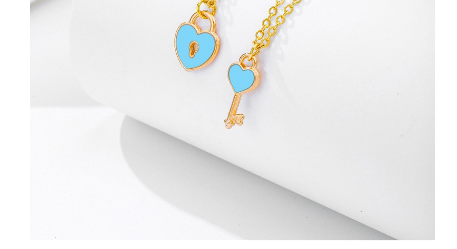 Fashion Blue Alloy Drip Oil Love Small Lock Key Necklace,Pendants