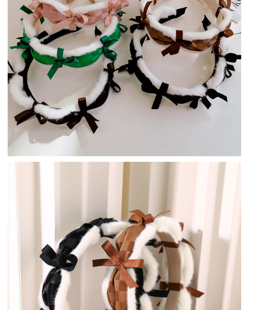 Fashion Coffee Color Plush Leather Stitching Bow Headband,Head Band
