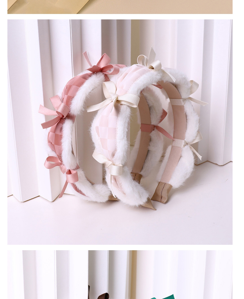 Fashion Pink Plush Leather Stitching Bow Headband,Head Band