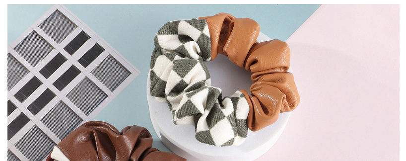 Fashion Khaki Leather Plaid Stitching Pleated Hair Tie,Hair Ring