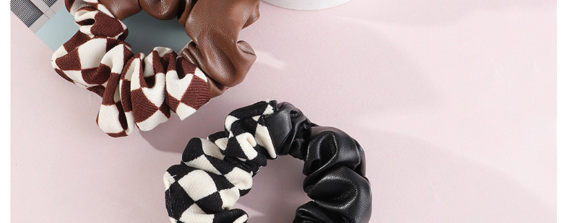 Fashion Coffee Color Leather Plaid Stitching Pleated Hair Tie,Hair Ring