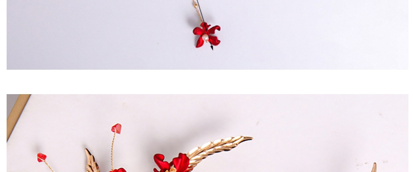 Fashion Red Metal Flower Tassel Hairpin,Hairpins