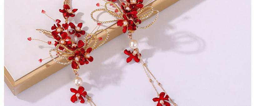 Fashion Red Metal Flower Tassel Hairpin,Hairpins