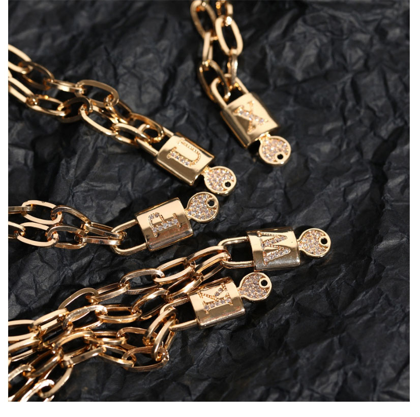 Fashion M Copper Inlaid Zirconium 26 Letters Lock Necklace,Necklaces