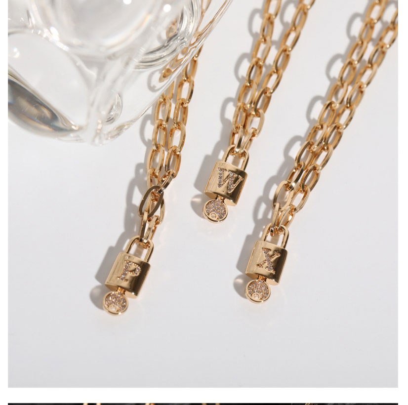Fashion X Copper Inlaid Zirconium 26 Letters Lock Necklace,Necklaces