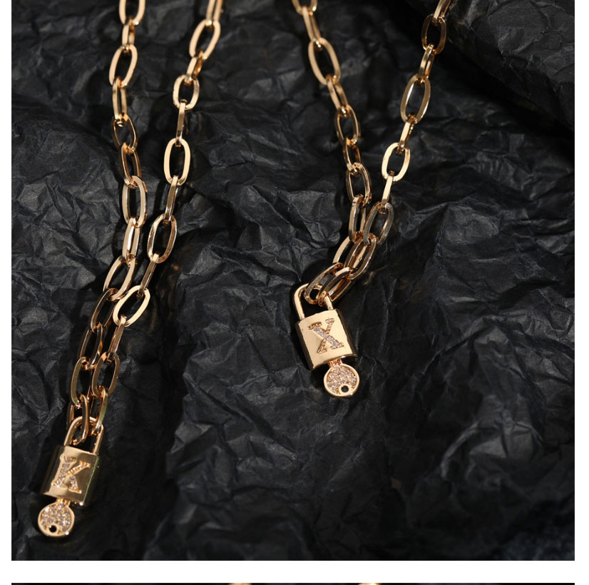 Fashion Z Copper Inlaid Zirconium 26 Letters Lock Necklace,Necklaces