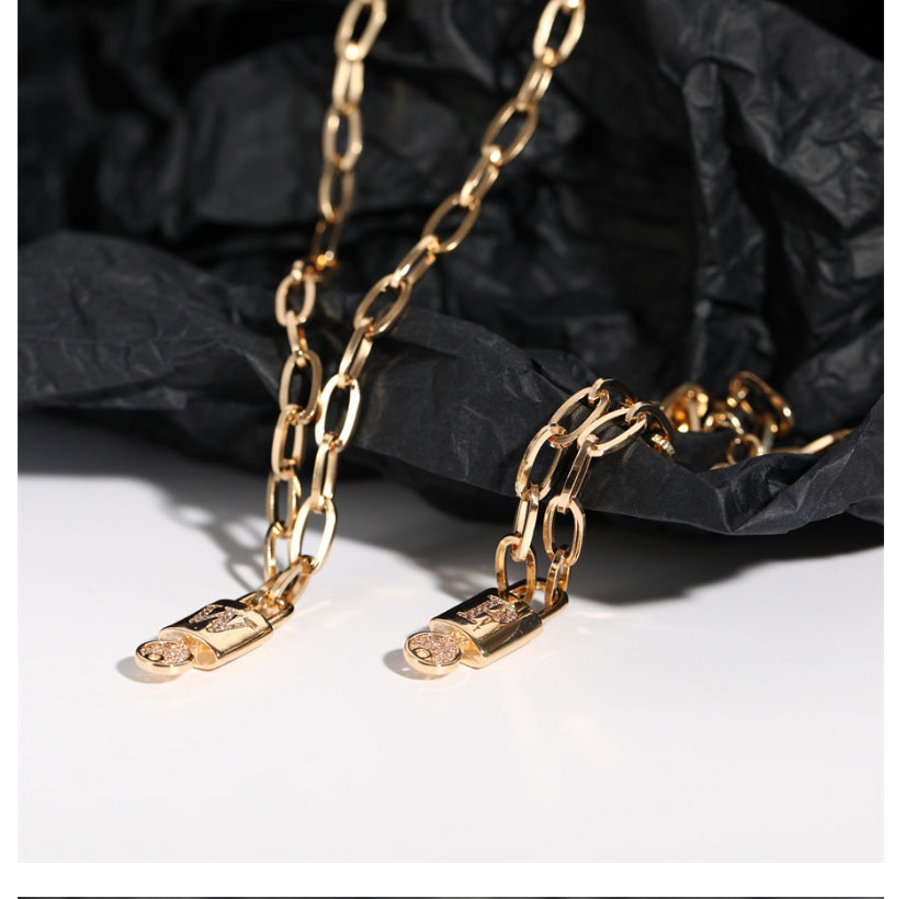 Fashion M Copper Inlaid Zirconium 26 Letters Lock Necklace,Necklaces
