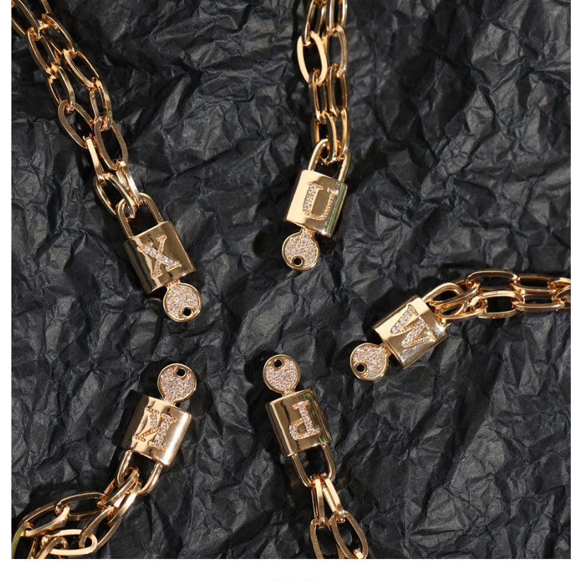 Fashion Z Copper Inlaid Zirconium 26 Letters Lock Necklace,Necklaces