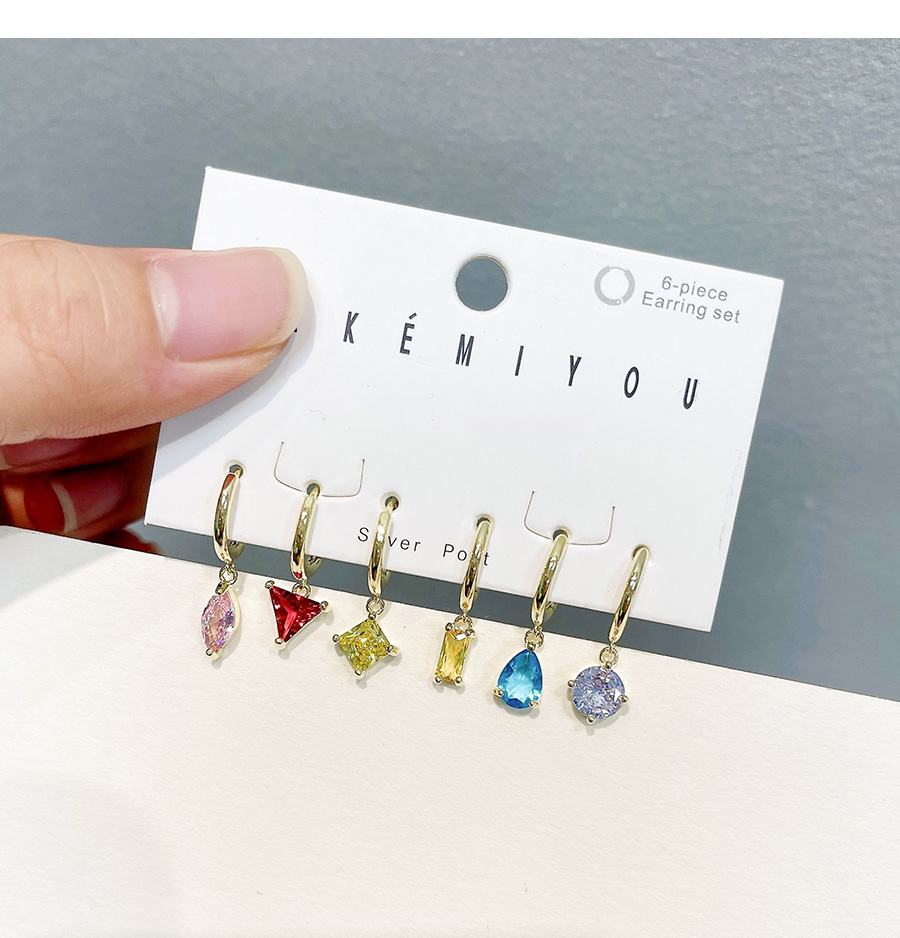 Fashion Gold Titanium Steel Inlaid Zirconium Geometric Earrings 6-piece Gold Plated,Earring Set
