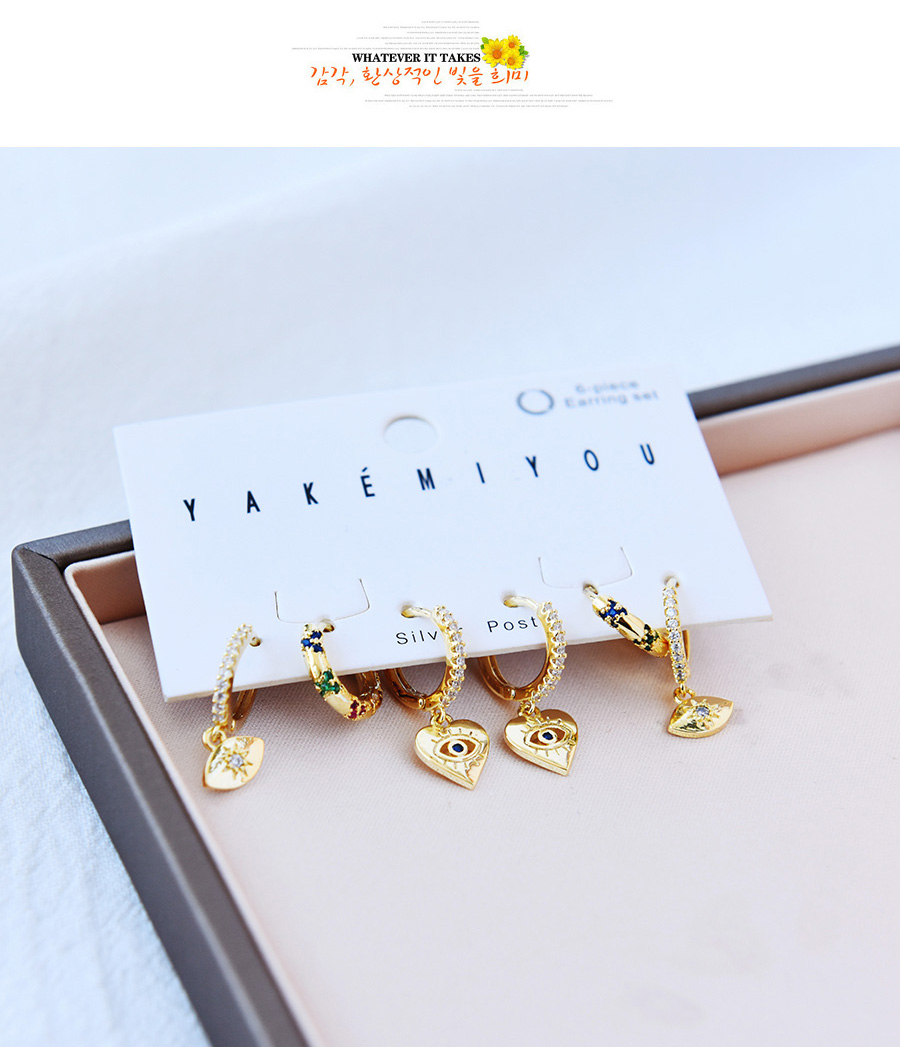 Fashion Gold Titanium Steel Inlaid Zirconium Heart Earrings 6-piece Gold Plated,Jewelry Set