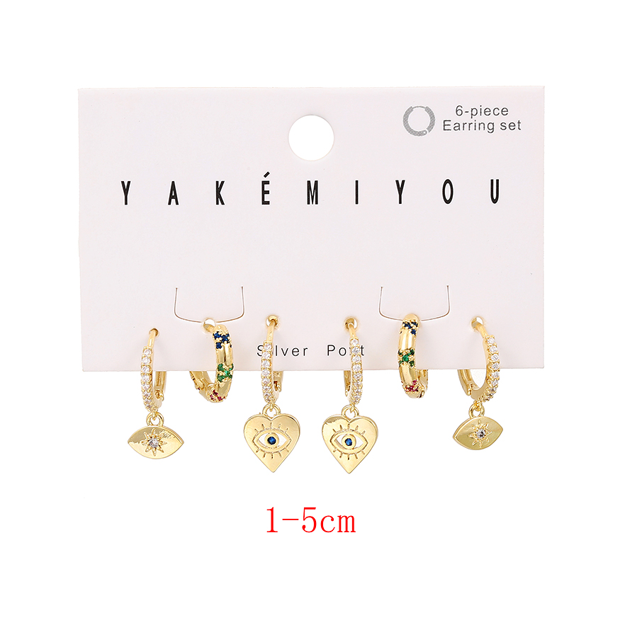 Fashion Gold Titanium Steel Inlaid Zirconium Heart Earrings 6-piece Gold Plated,Jewelry Set