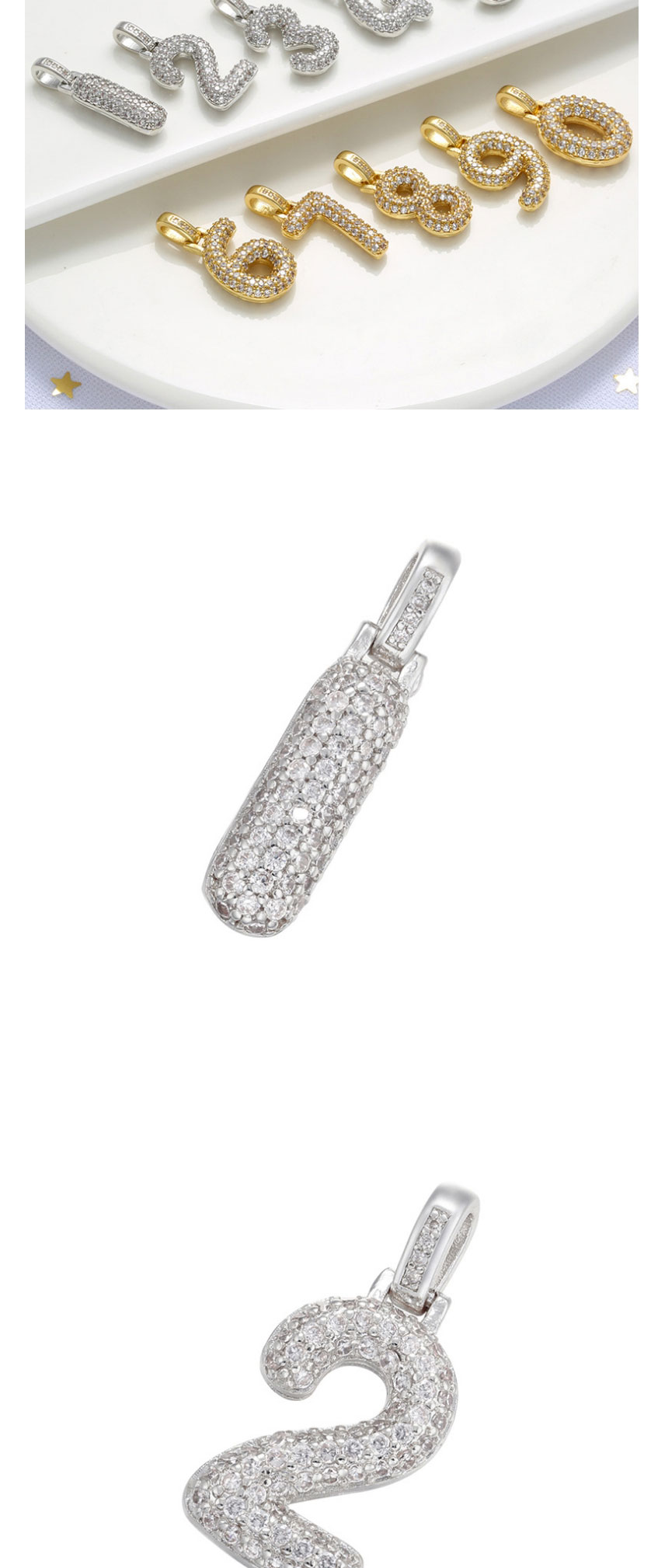 Fashion White Gold 6 Copper Diamond Digital Diy Accessories,Jewelry Findings & Components