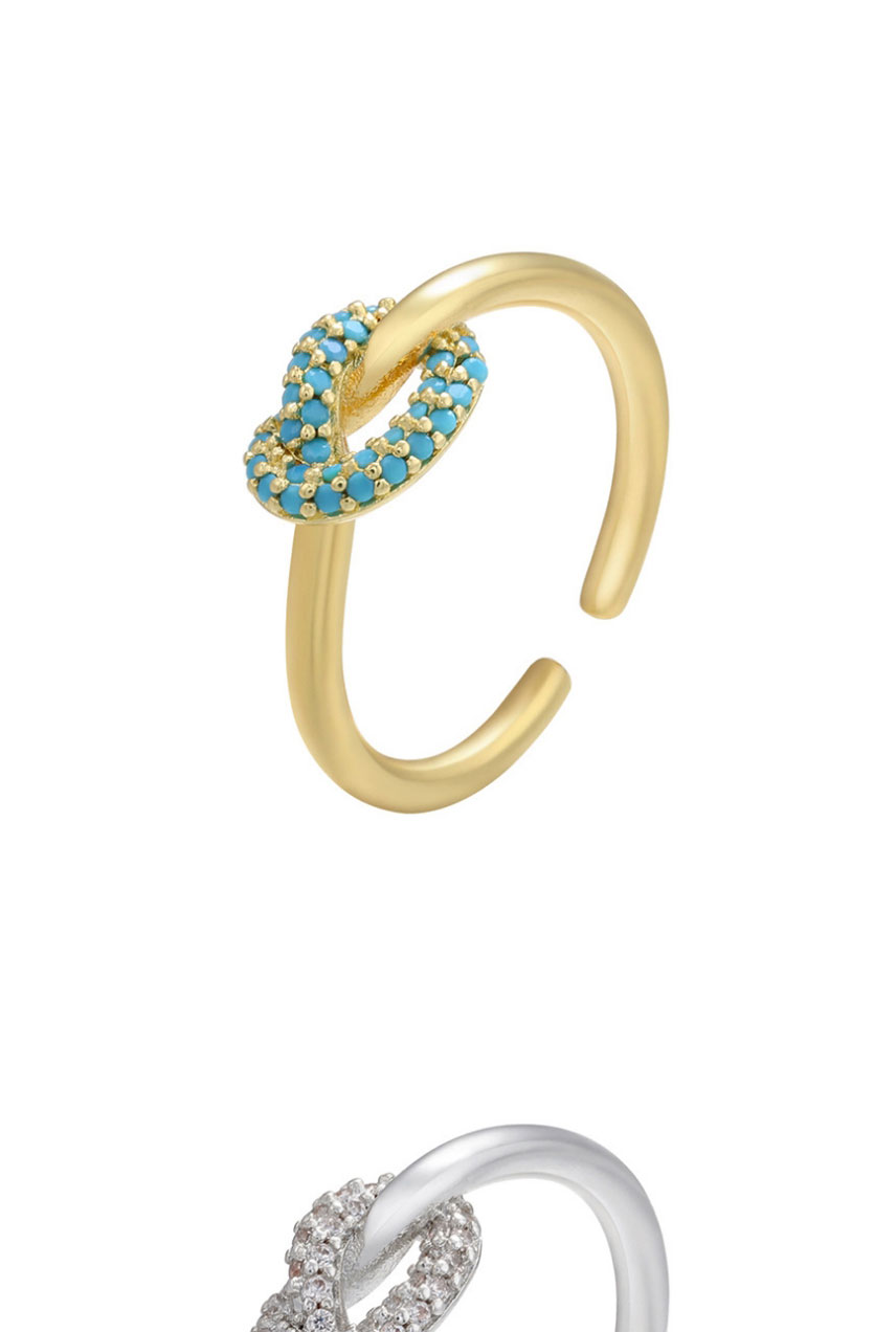 Fashion White Gold Turquoise Diamond Copper With Colored Diamonds And Knotted Twist Ring,Rings