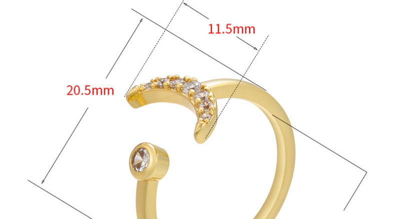 Fashion Gold Copper Inlaid Zirconium Moon Open Ring,Rings