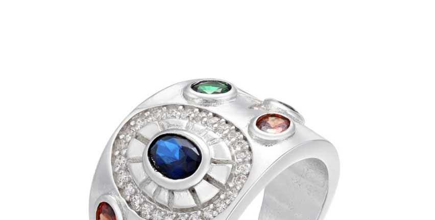 Fashion White Gold Copper Inlaid Zirconium Wide Face Sapphire Open Ring,Rings