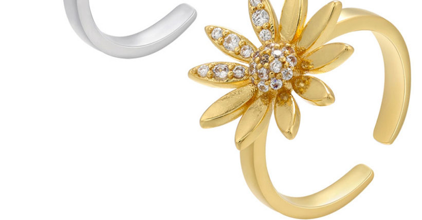 Fashion White Gold Micro-inlaid Zirconium Sunflower Open Ring,Rings