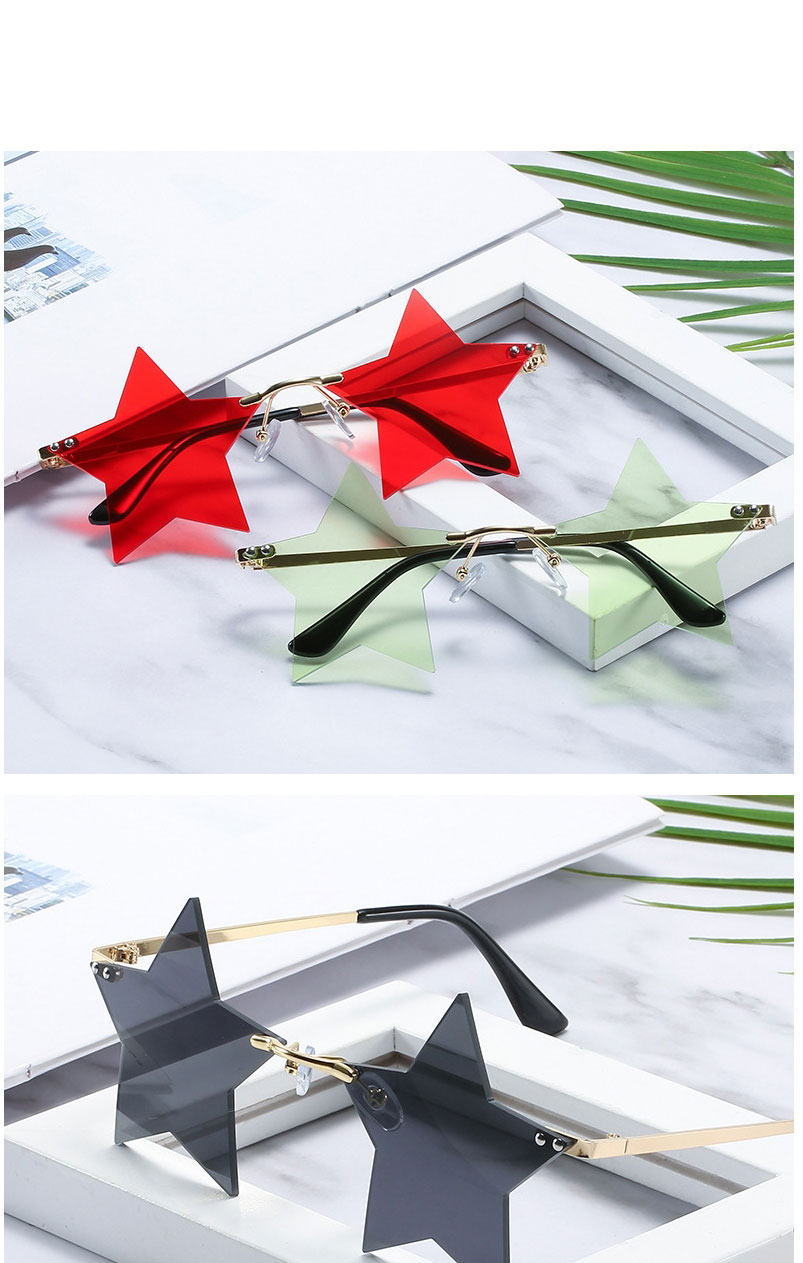 Fashion Gold Frame Red Piece Five-pointed Star Frameless Sunglasses,Women Sunglasses