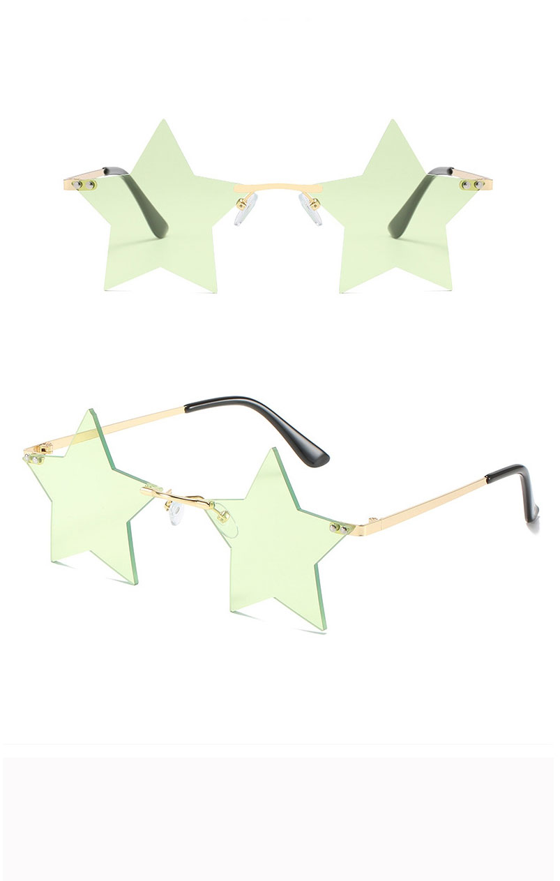 Fashion Gold Frame Green Film Five-pointed Star Frameless Sunglasses,Women Sunglasses