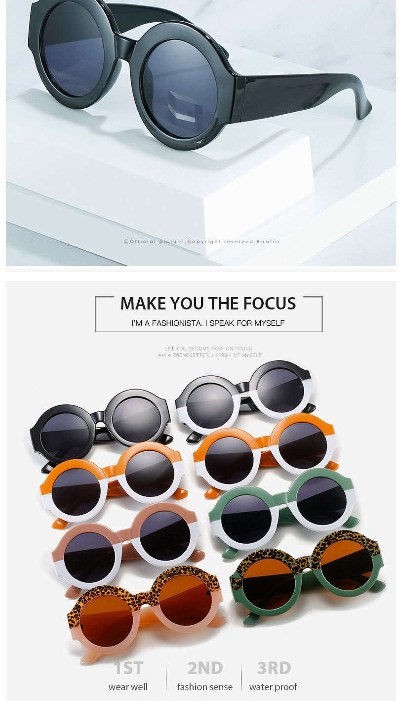 Fashion Upper Beige And Lower White Framed Gray Flakes Large Frame Color Block Round Frame Sunglasses,Women Sunglasses