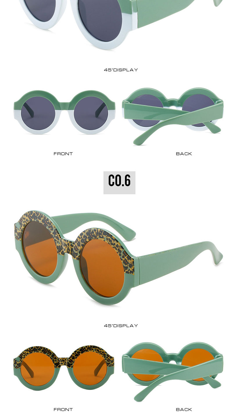 Fashion Top Leopard Print Bottom Green Frame Tea Pieces Large Frame Color Block Round Frame Sunglasses,Women Sunglasses